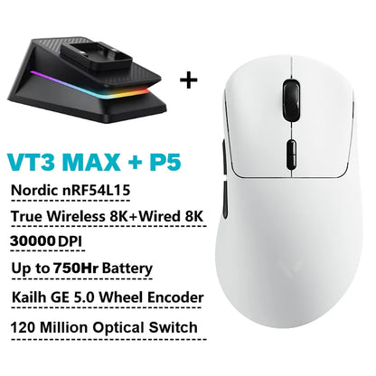 Rapoo VT3 MAX Gen-2 8K — Ratón inalámbrico gamer ultraligero 57 g, 30 000 DPI, 750 h batería, switches ópticos