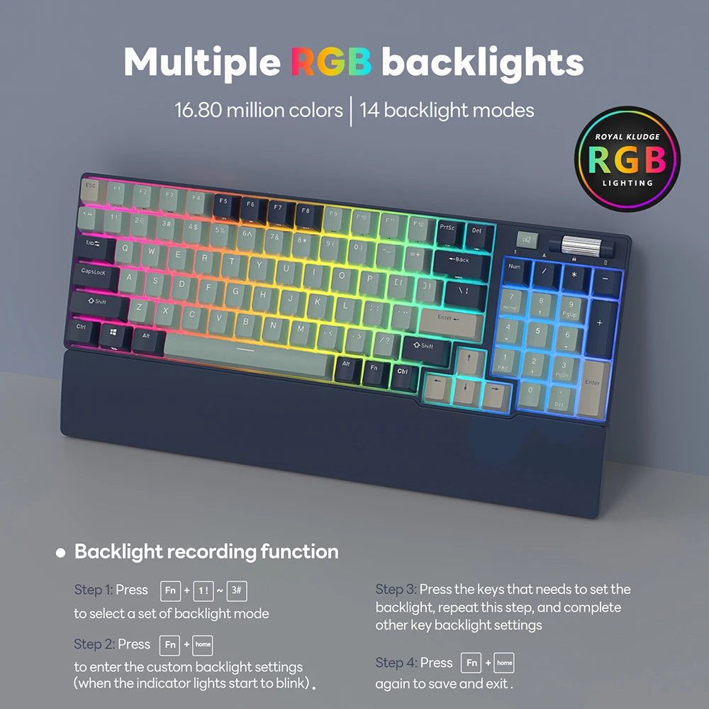Teclado Mecánico Inalámbrico RK96 –  Hot-Swap, Retroiluminación Multicolor, Conexión Bluetooth/USB/2.4Ghz