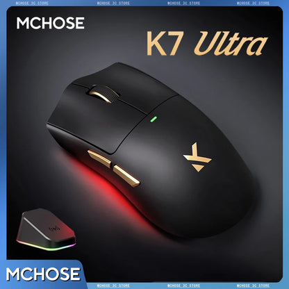 MCHOSE K7 Ultra — Raton Gaming 42,000 DPI · 8KHz · USB/2.4G inalámbrico/Bluetooth