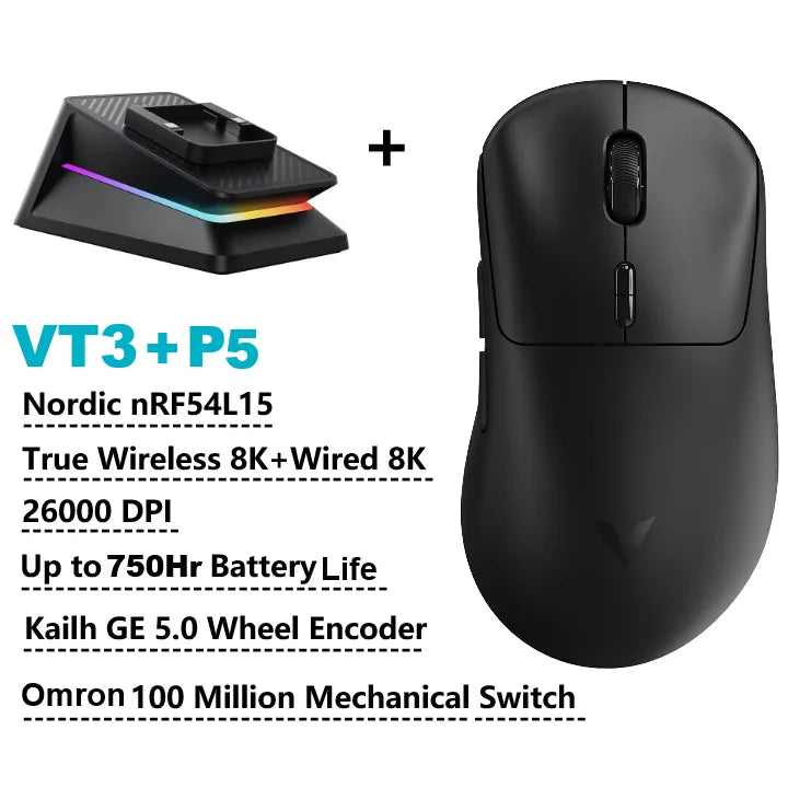 Rapoo VT3 MAX Gen-2 8K — Ratón inalámbrico gamer ultraligero 57 g, 30 000 DPI, 750 h batería, switches ópticos