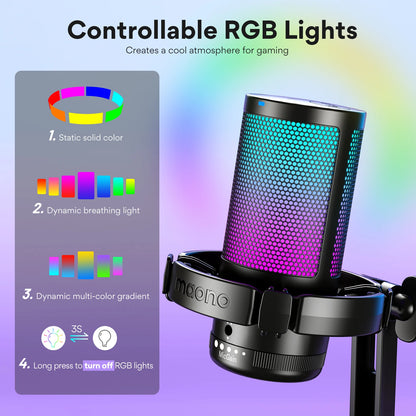 MAONO DGM20 – Micrófono USB con RGB, Mute Rápido y Cancelación de Ruido