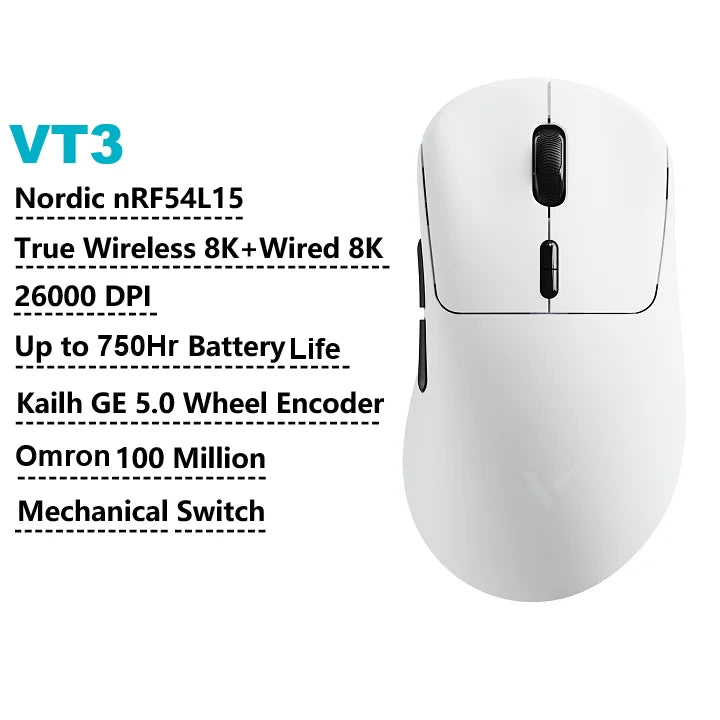 Rapoo VT3 MAX Gen-2 8K — Ratón inalámbrico gamer ultraligero 57 g, 30 000 DPI, 750 h batería, switches ópticos