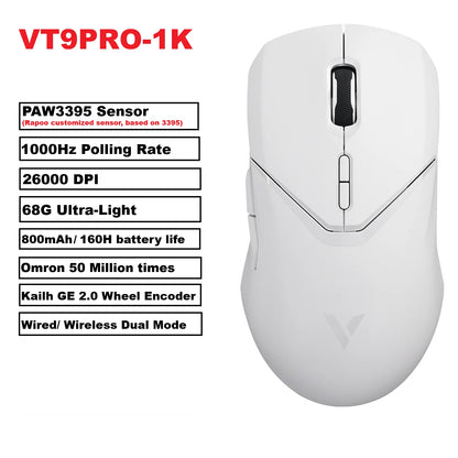 Rapoo VT9 Pro – Ratón Gaming Inalámbrico 26K DPI, 68 g Ultraligero, 10 Botones Programables y Respuesta 1 ms