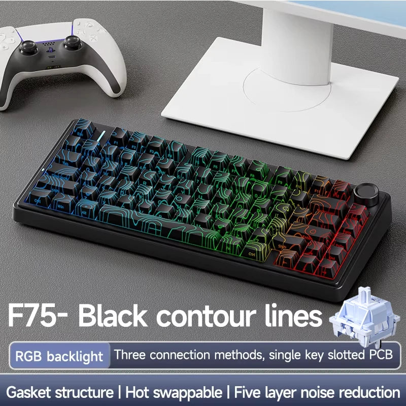 AULA F75 Pro — Teclado Mecánico 75% PBT Hot-Swap RGB (Bluetooth/2.4G/USB-C)