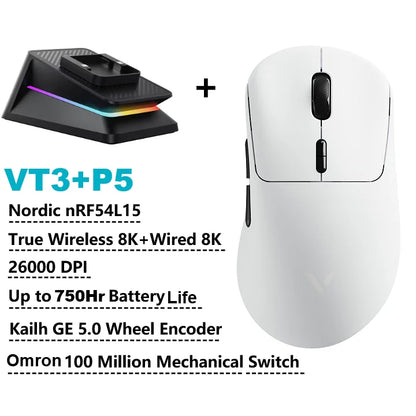 Rapoo VT3 MAX Gen-2 8K — Ratón inalámbrico gamer ultraligero 57 g, 30 000 DPI, 750 h batería, switches ópticos