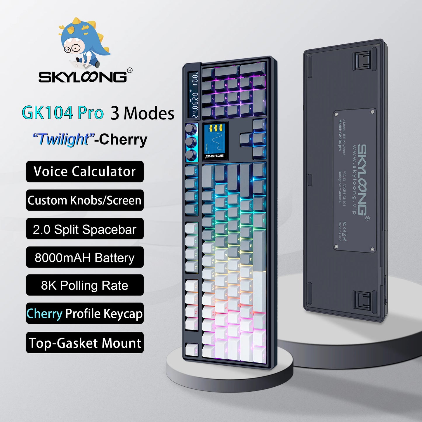 Teclado Mecánico GK104 Pro Skyloong – RGB, Hot-Swap, Pantalla LCD, Perillas Programables para Gaming Profesional