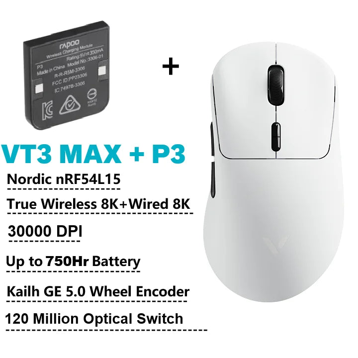 Rapoo VT3 MAX Gen-2 8K — Ratón inalámbrico gamer ultraligero 57 g, 30 000 DPI, 750 h batería, switches ópticos