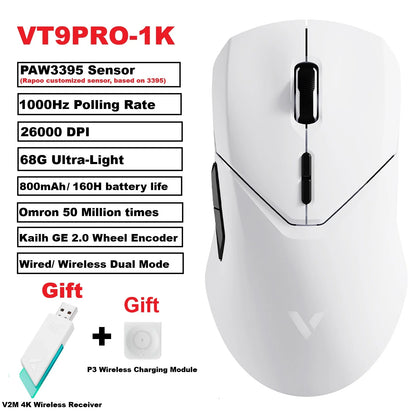 Rapoo VT9 Pro – Ratón Gaming Inalámbrico 26K DPI, 68 g Ultraligero, 10 Botones Programables y Respuesta 1 ms