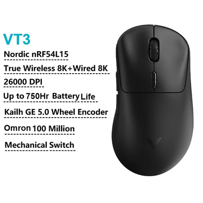 Rapoo VT3 MAX Gen-2 8K — Ratón inalámbrico gamer ultraligero 57 g, 30 000 DPI, 750 h batería, switches ópticos