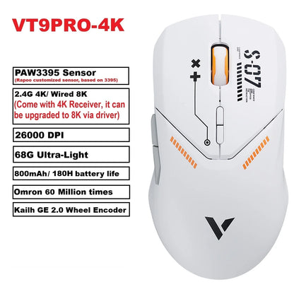 Rapoo VT9 Pro – Ratón Gaming Inalámbrico 26K DPI, 68 g Ultraligero, 10 Botones Programables y Respuesta 1 ms