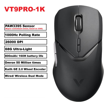 Rapoo VT9 Pro – Ratón Gaming Inalámbrico 26K DPI, 68 g Ultraligero, 10 Botones Programables y Respuesta 1 ms