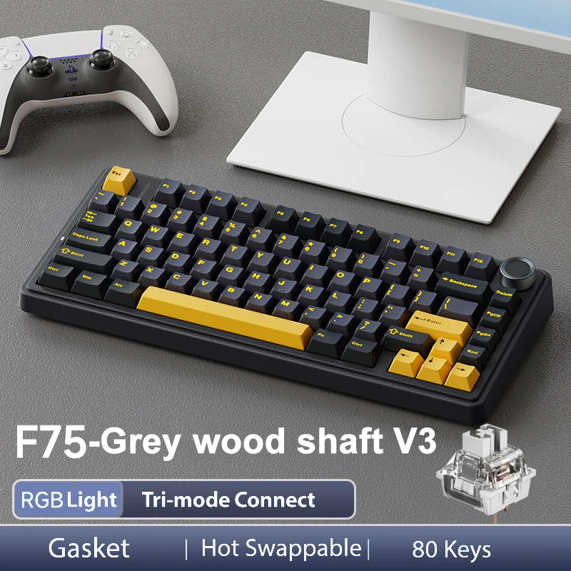 AULA F75 Pro — Teclado Mecánico 75% PBT Hot-Swap RGB (Bluetooth/2.4G/USB-C)