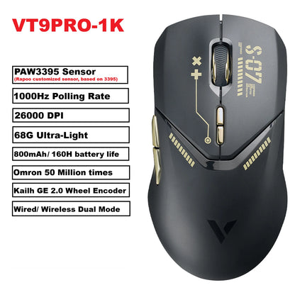 Rapoo VT9 Pro – Ratón Gaming Inalámbrico 26K DPI, 68 g Ultraligero, 10 Botones Programables y Respuesta 1 ms