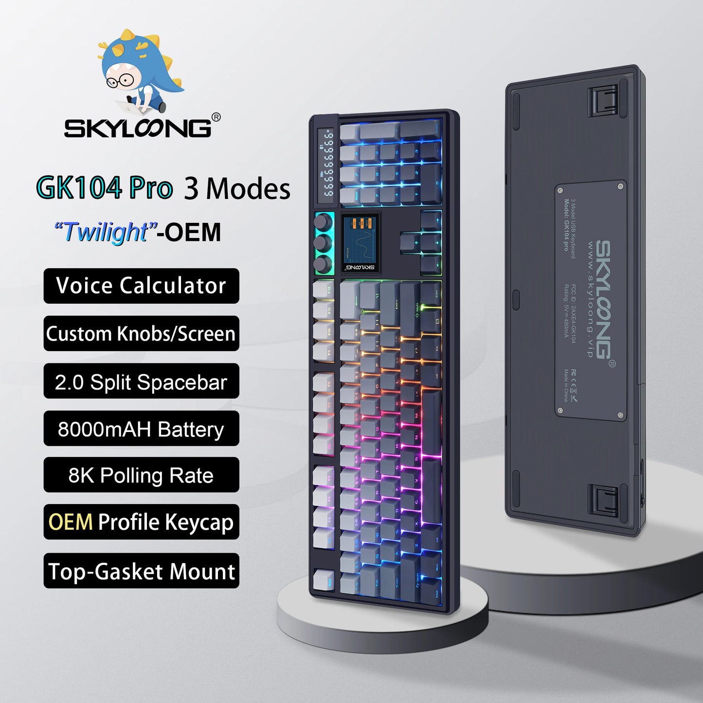 Teclado Mecánico GK104 Pro Skyloong – RGB, Hot-Swap, Pantalla LCD, Perillas Programables para Gaming Profesional