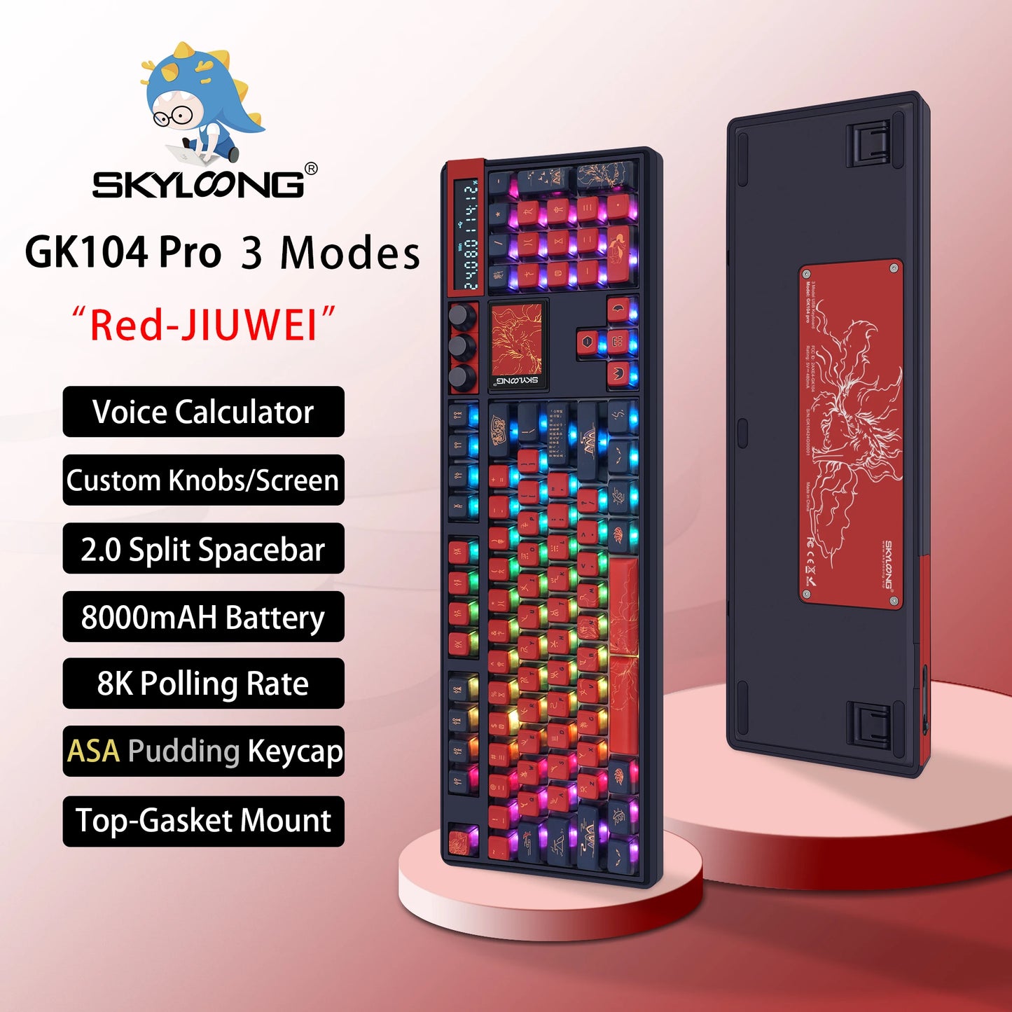 Teclado Mecánico GK104 Pro Skyloong – RGB, Hot-Swap, Pantalla LCD, Perillas Programables para Gaming Profesional