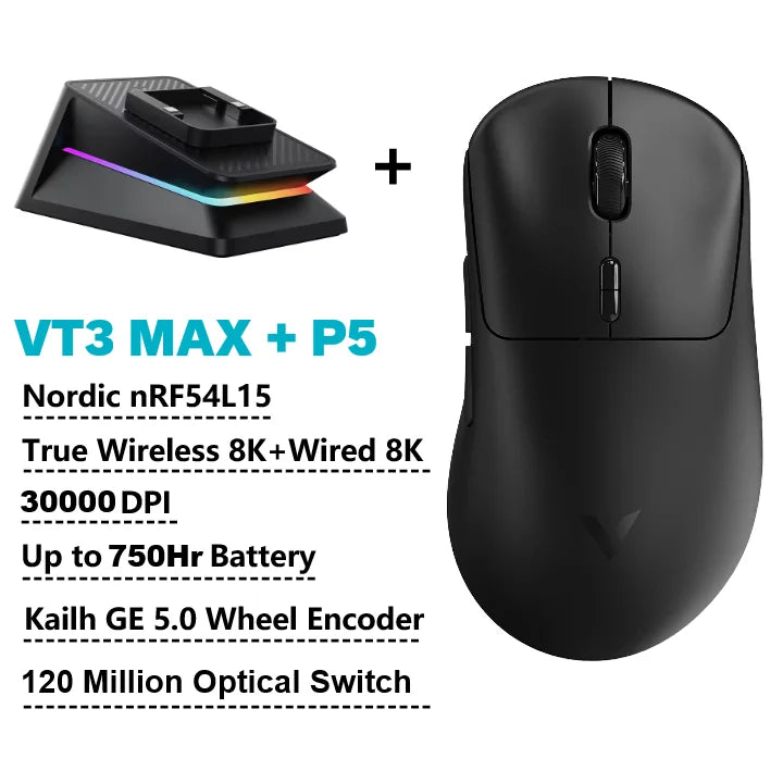 Rapoo VT3 MAX Gen-2 8K — Ratón inalámbrico gamer ultraligero 57 g, 30 000 DPI, 750 h batería, switches ópticos