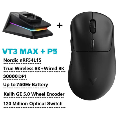 Rapoo VT3 MAX Gen-2 8K — Ratón inalámbrico gamer ultraligero 57 g, 30 000 DPI, 750 h batería, switches ópticos