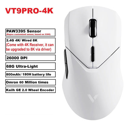 Rapoo VT9 Pro – Ratón Gaming Inalámbrico 26K DPI, 68 g Ultraligero, 10 Botones Programables y Respuesta 1 ms