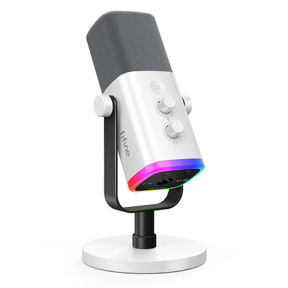 FIFINE Ampligame AM8 – Micrófono dinámico XLR/USB para streaming con RGB y monitoreo