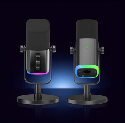 FIFINE Ampligame AM8 – Micrófono dinámico XLR/USB para streaming con RGB y monitoreo